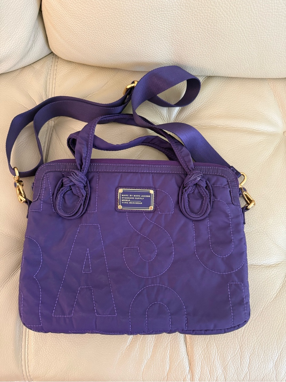 Marc By Marc Jacobs Deep Purple Nylon Crossbody Bag with Gold Hardware